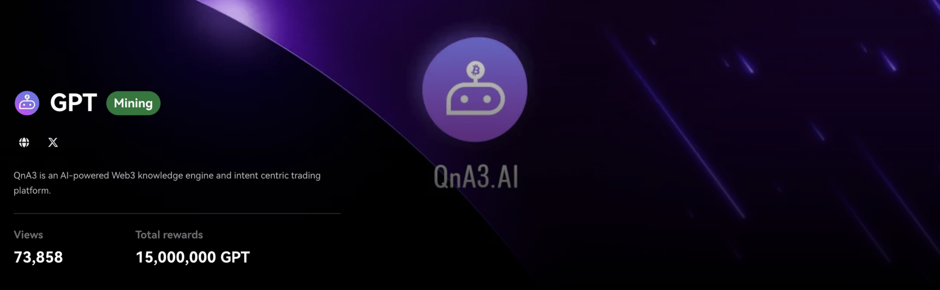 QnA3 is an AI-powered Web3 knowledge engine and intent centric trading platform.