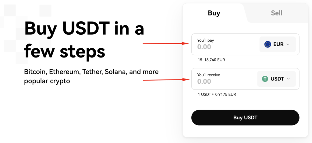 Buy USDT in a few steps