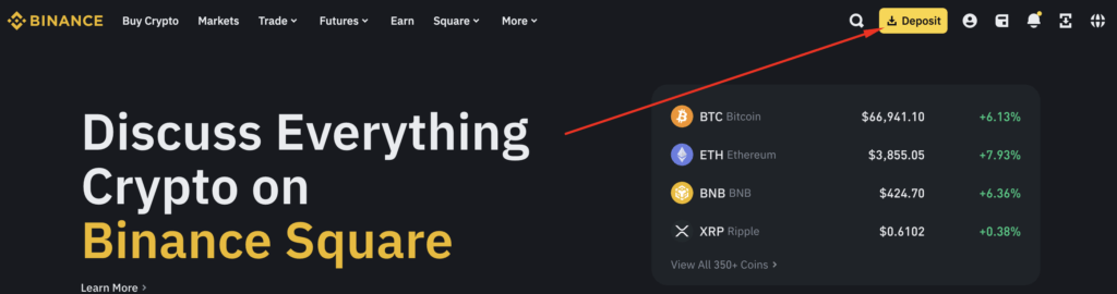 How to deposit crypto to Binance